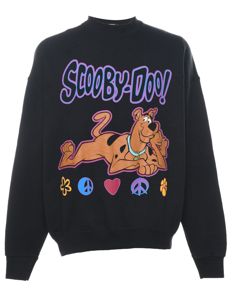 Scooby Doo Black Printed 1990s Cartoon Sweatshirt - XL