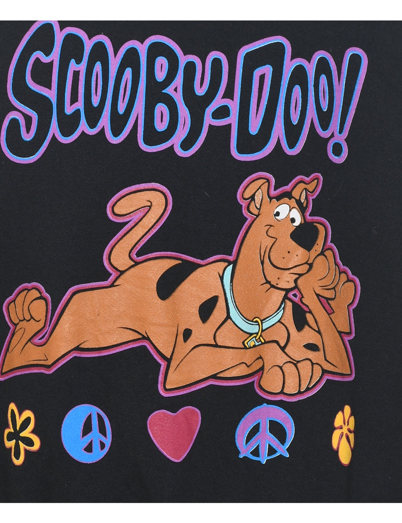 Scooby Doo Black Printed 1990s Cartoon Sweatshirt - XL