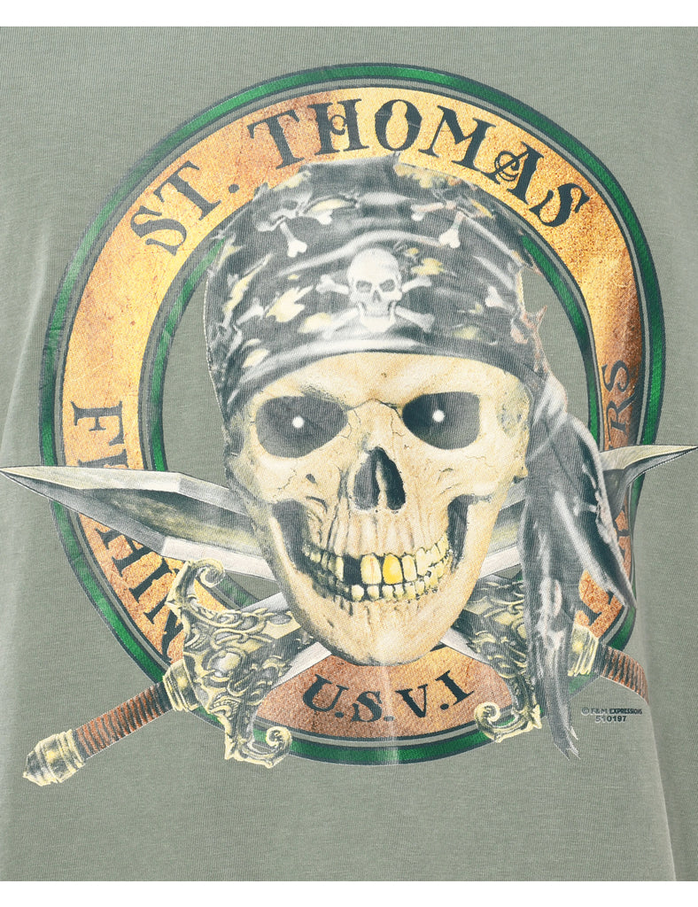 Skull Print Pirate T-Shirt  - M