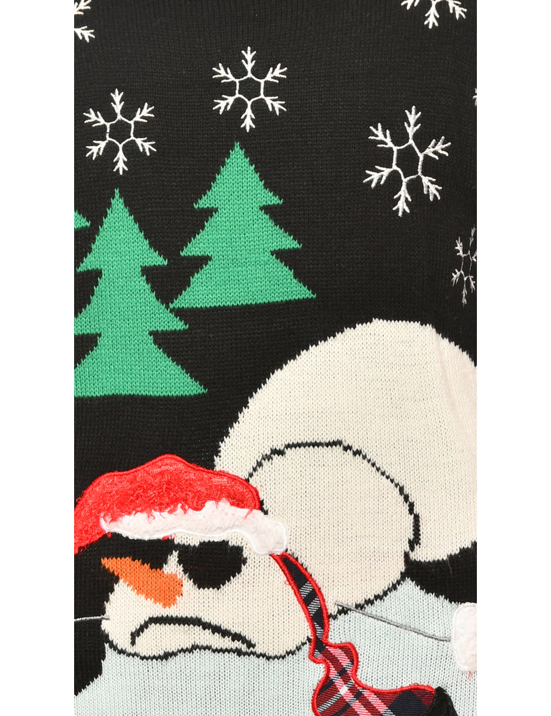 Snowman Black Classic Christmas Jumper - L