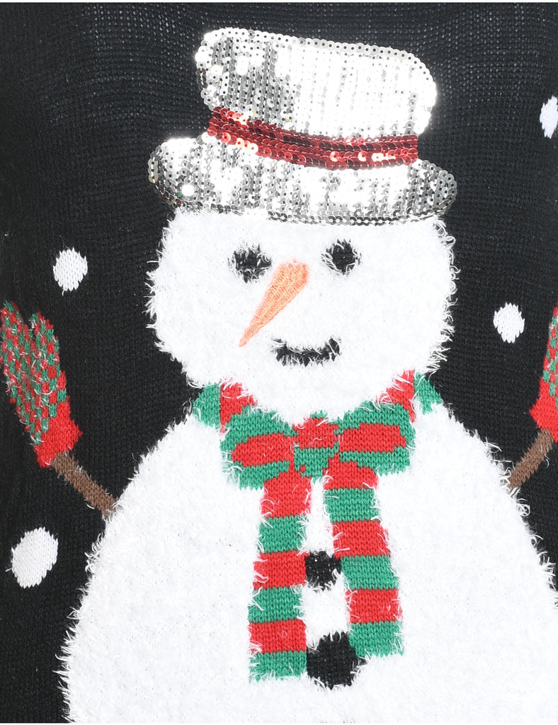 Snowman Design Black Christmas Jumper - M