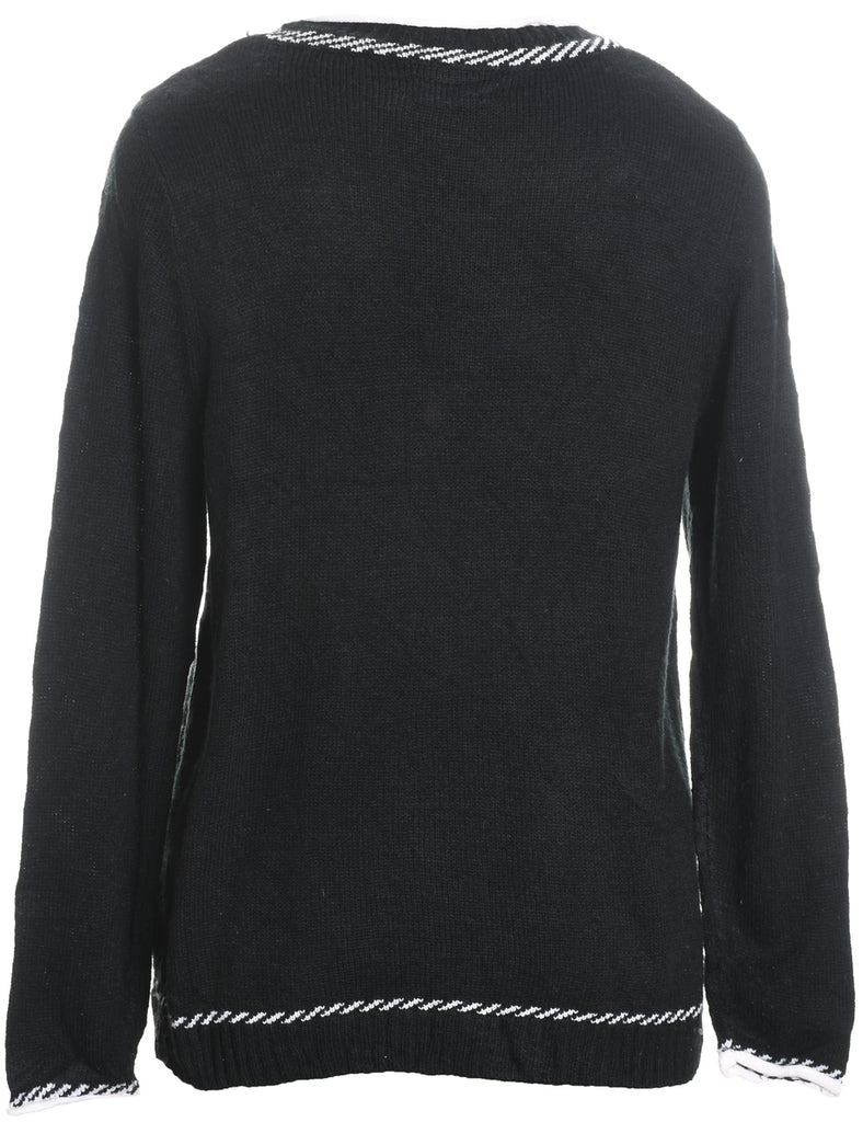 Snowman Design Black Embroidered Knit Christmas Jumper - M