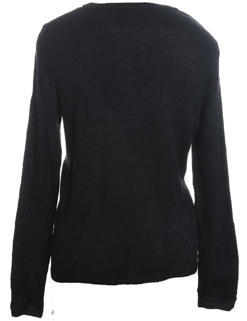 Snowman Design Black Knit Christmas Jumper - M