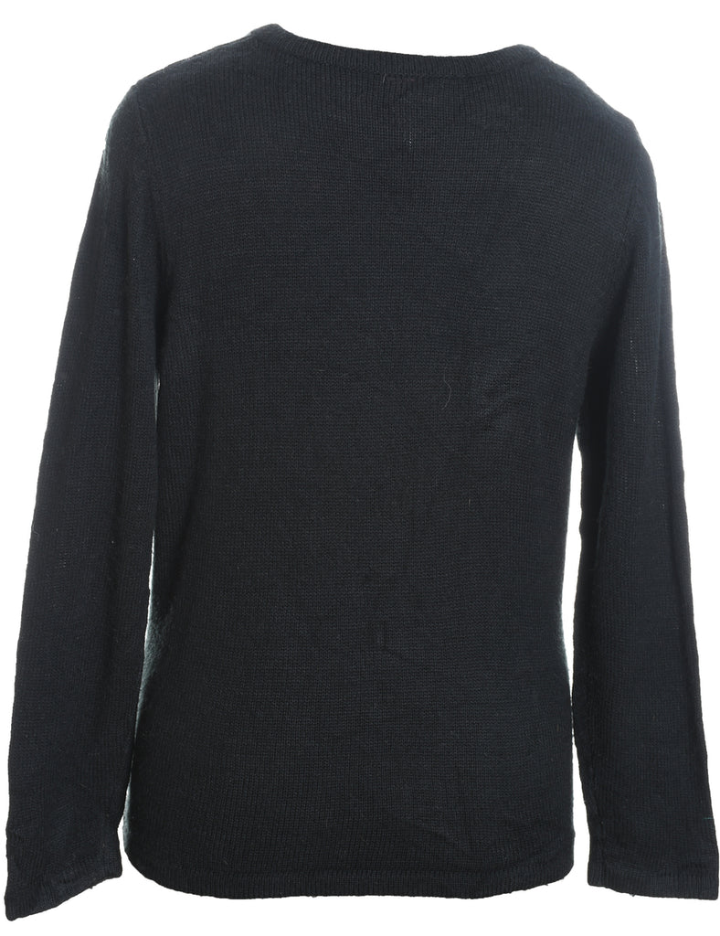 Snowman Design Black Knit Christmas Jumper - M