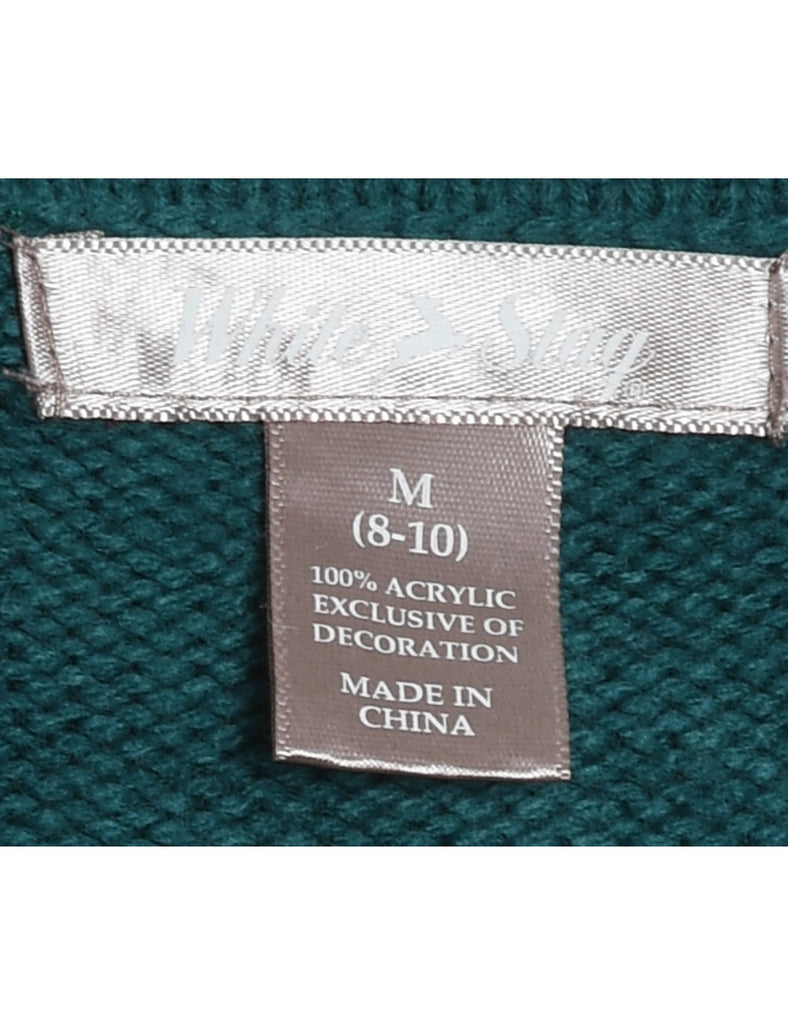 Snowman Design Green Knit Christmas Jumper - M