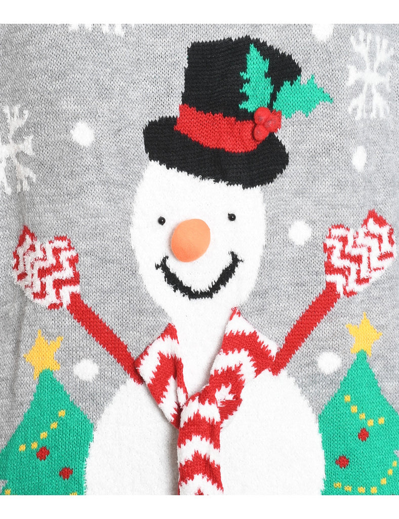 Snowman Design Grey Christmas Jumper - L