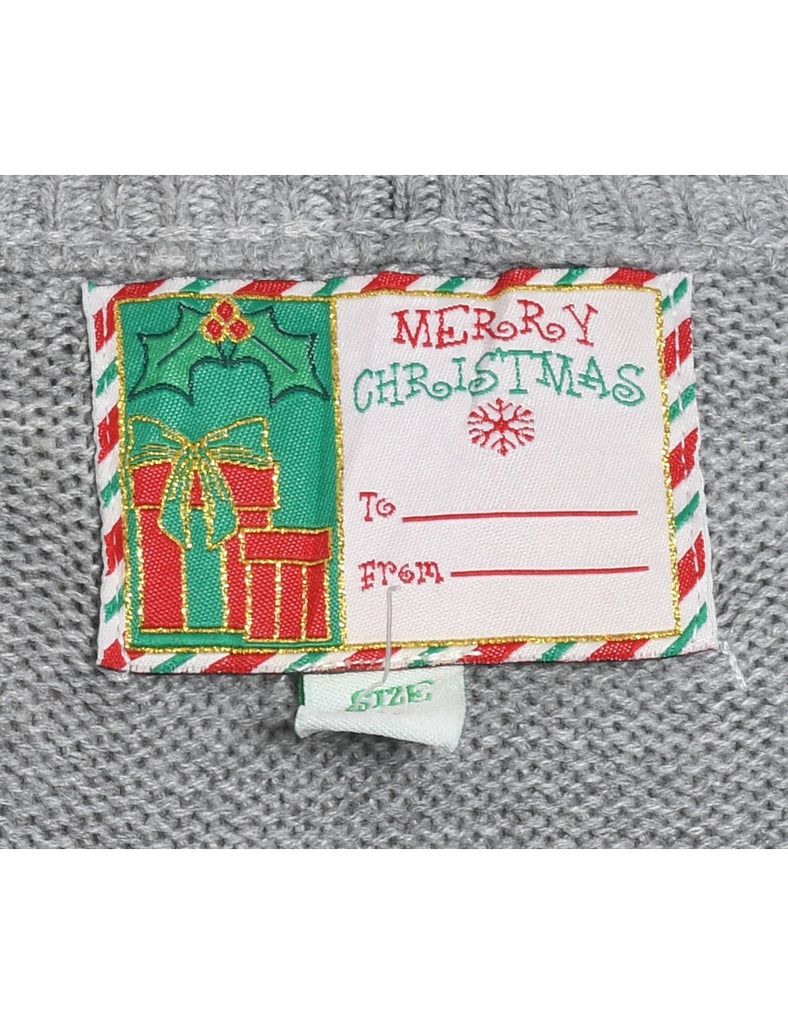 Snowman Design Grey Christmas Jumper - L