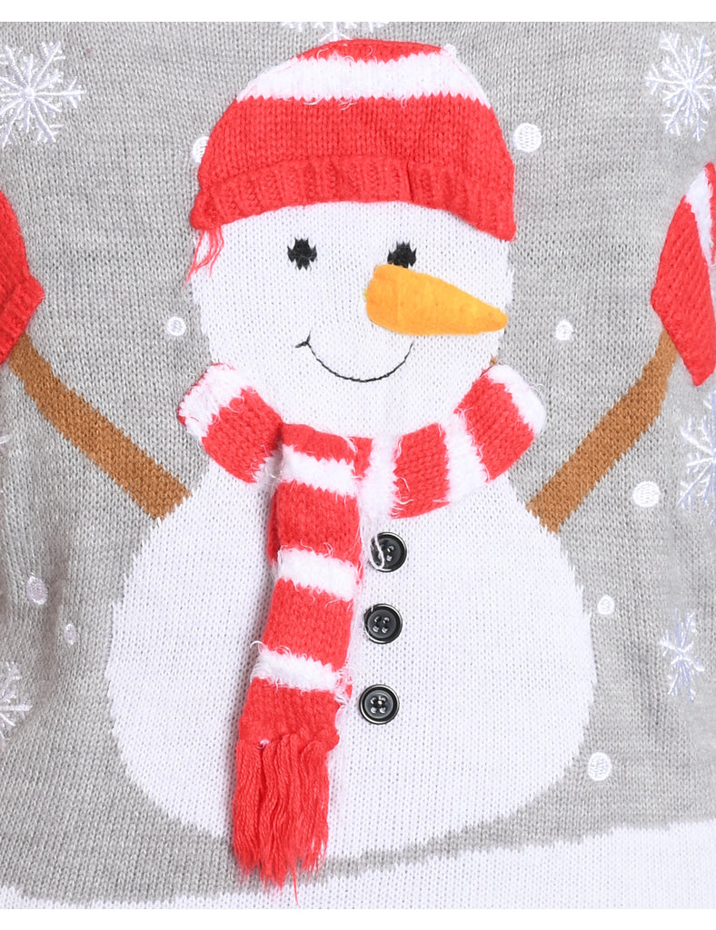 Snowman Design Light Grey, Red & White Christmas Jumper - L