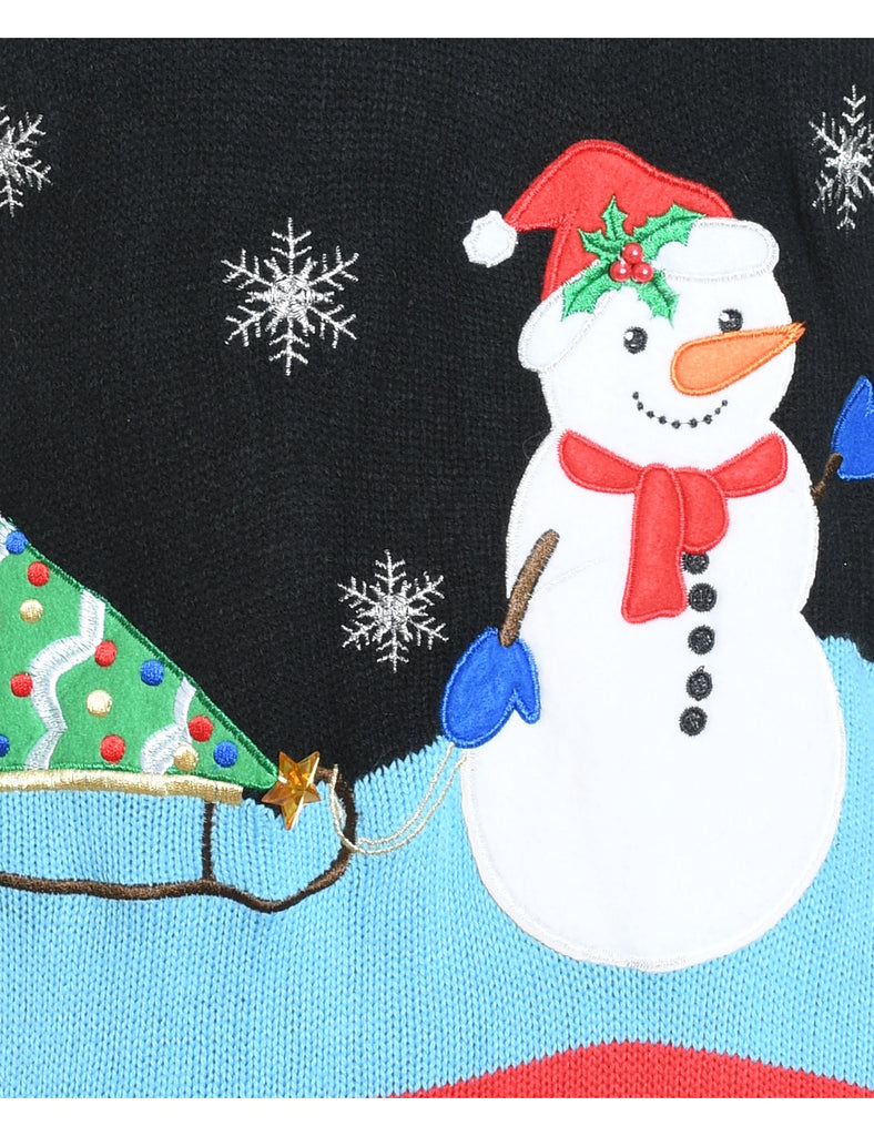 Snowman Design Multi-Colour Knit Christmas Jumper - S