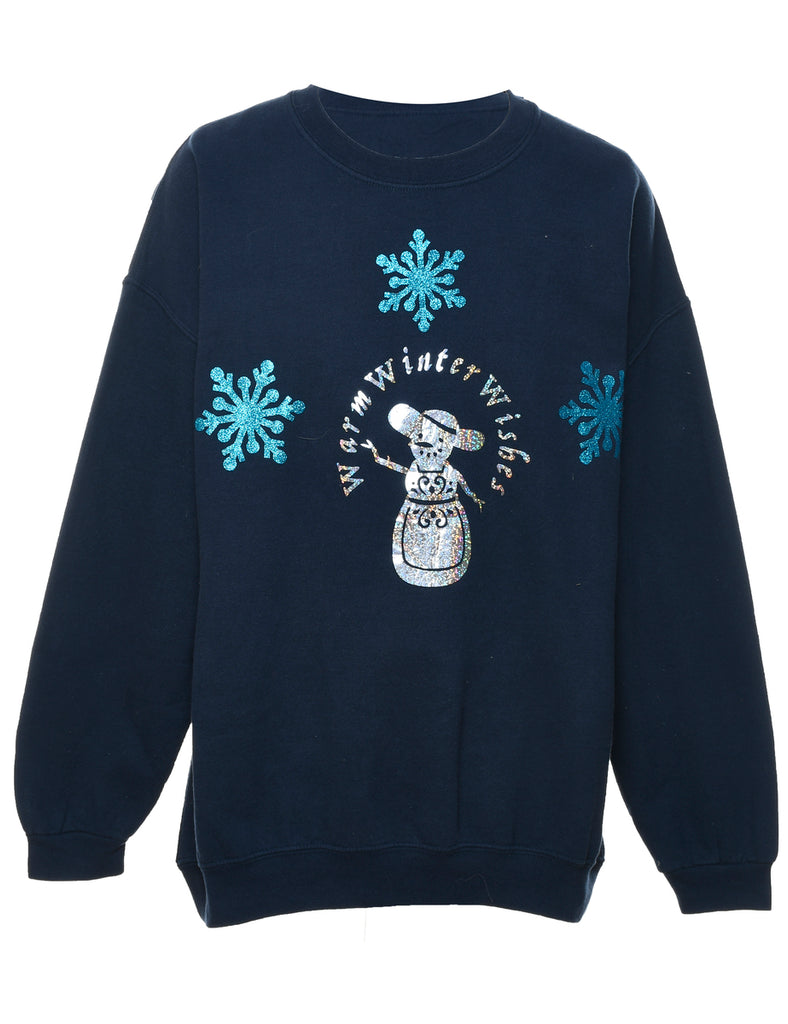 Snowman Design Navy Christmas Sweatshirt - XL