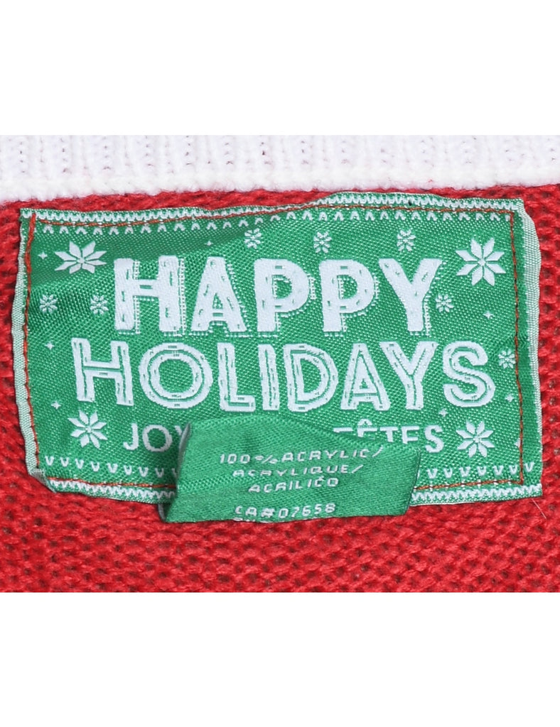 Snowman Design Red, Green & White Jumper - M