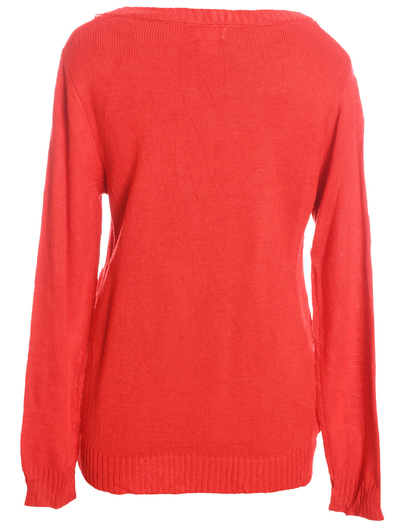 Snowman Design Red Knit Christmas Jumper - L