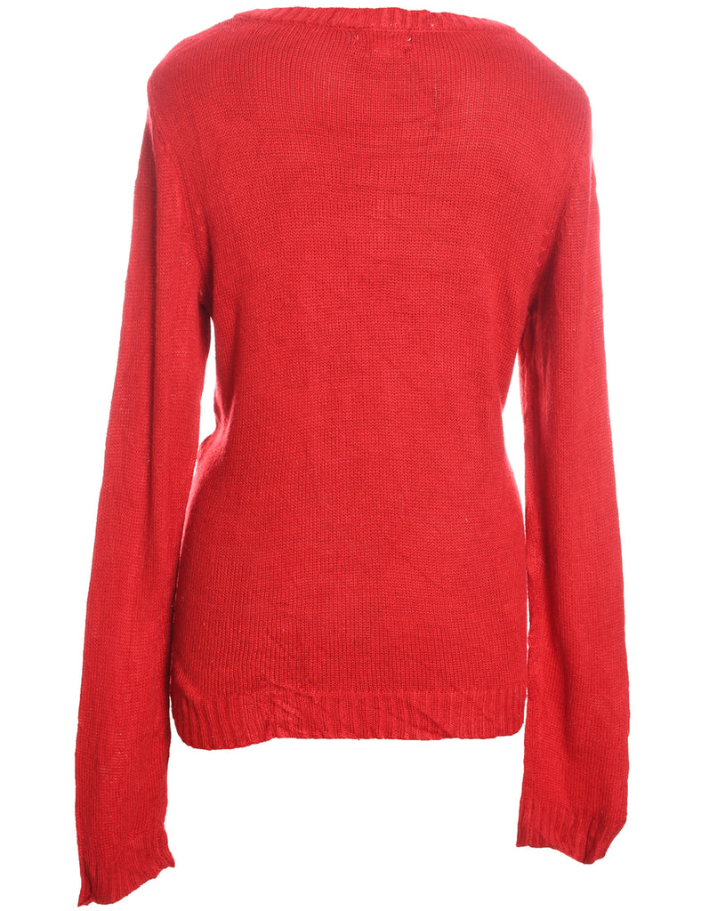Snowman Design Red Knit Christmas Jumper - XL