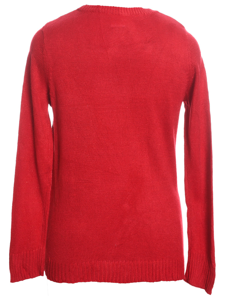 Snowman Design Red Knit Christmas Jumper - L