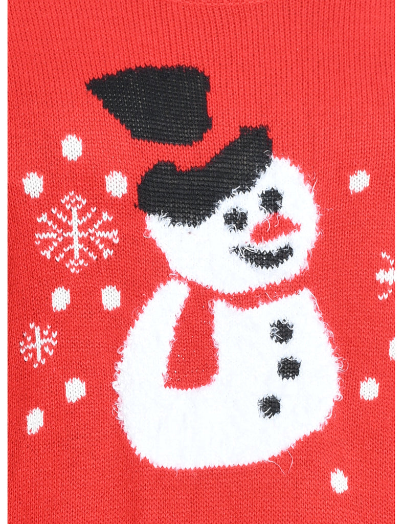 Snowman Design Red Knit Christmas Jumper - L