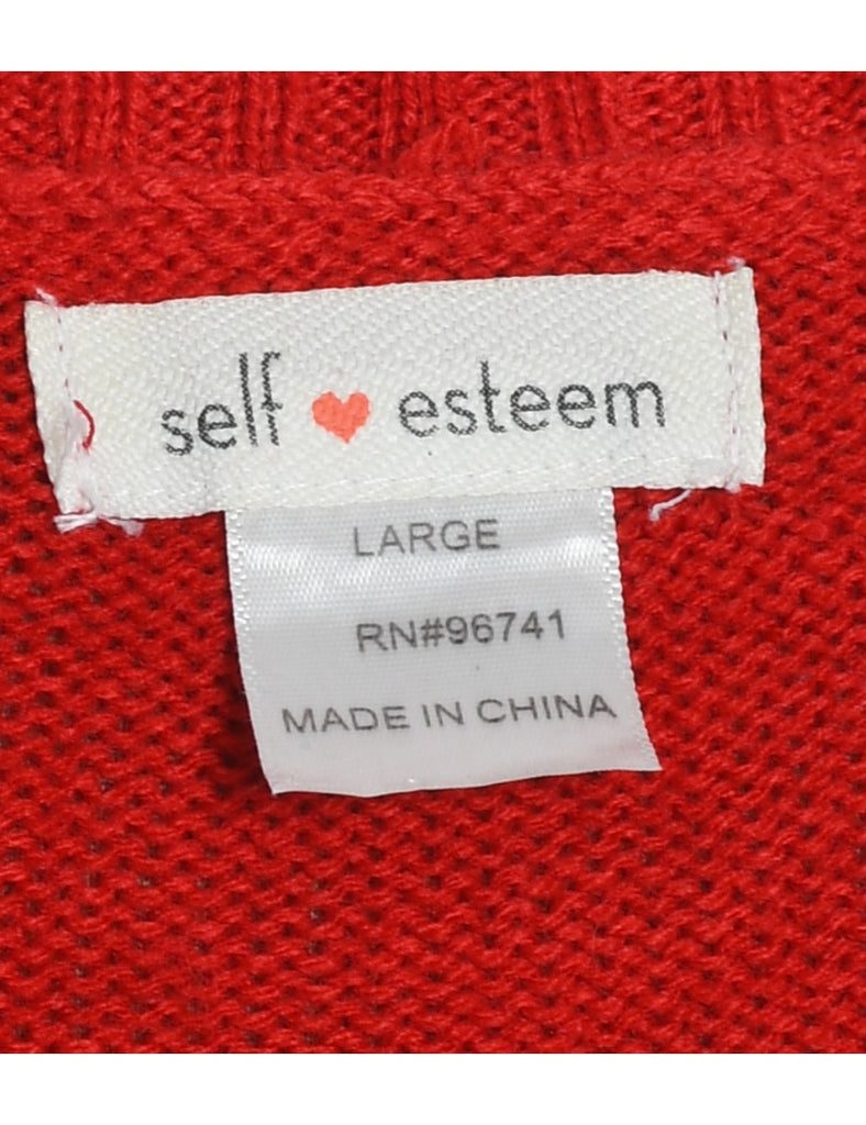 Snowman Design Red Knit Christmas Jumper - L