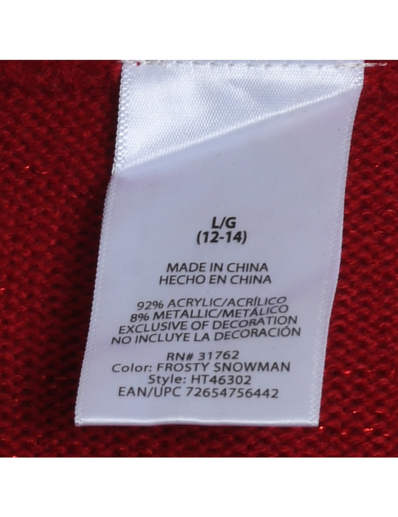 Snowman Design Red Knit Christmas Jumper - L