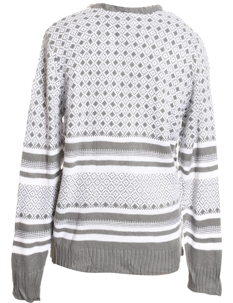 Snowman Design White & Grey Knit Christmas Jumper - L