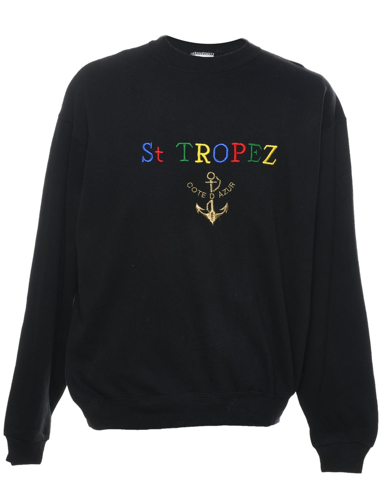 St Tropez Black Embroidered Sweatshirt - XL