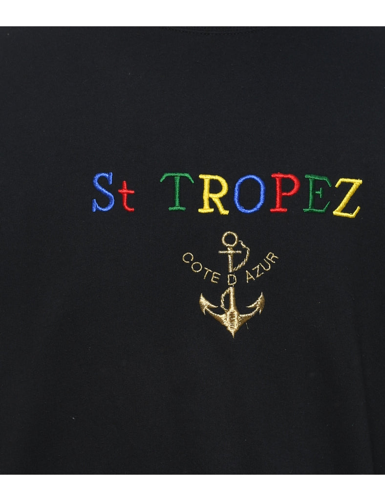 St Tropez Black Embroidered Sweatshirt - XL