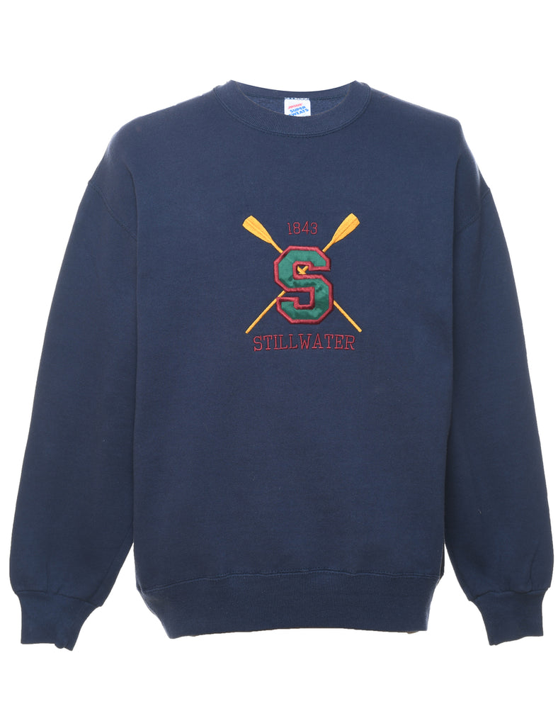 Still Water Navy Embroidered Sweatshirt - L