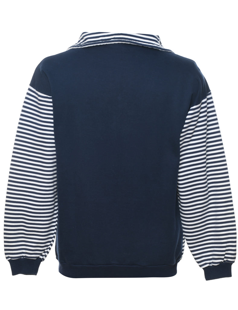 Striped Embroidered Navy & White Sweatshirt - M