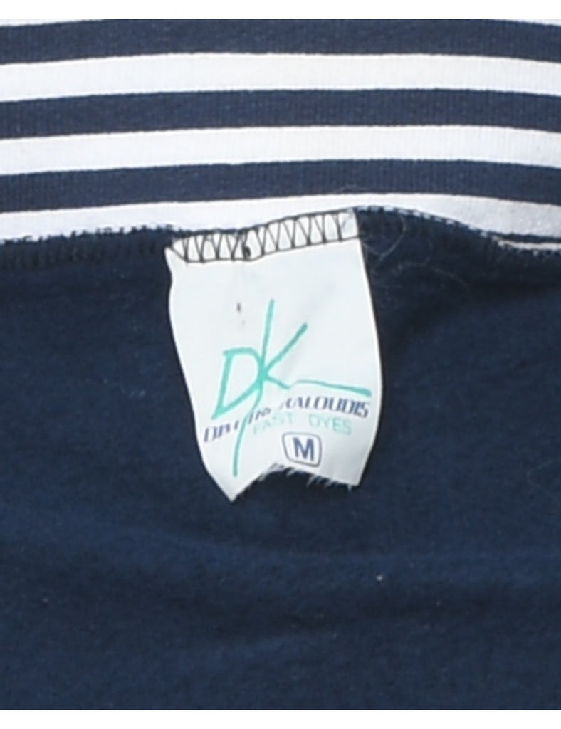 Striped Embroidered Navy & White Sweatshirt - M