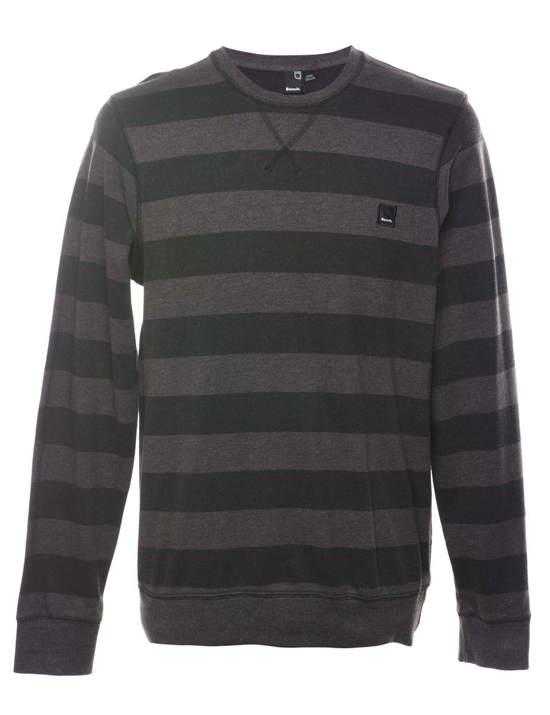 Striped Grey Round-Neck Sweatshirt - L