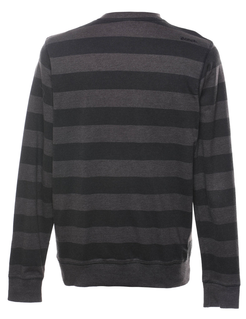 Striped Grey Round-Neck Sweatshirt - L