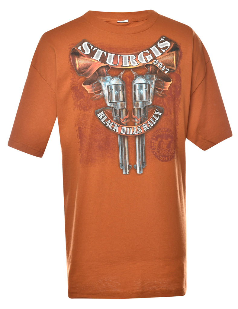 Sturgis Motorbike Rally Burnt Orange Printed T-shirt - XL