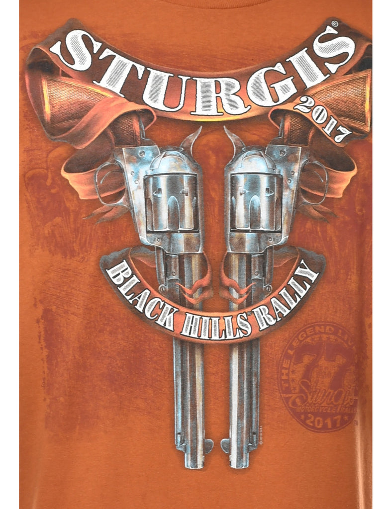 Sturgis Motorbike Rally Burnt Orange Printed T-shirt - XL