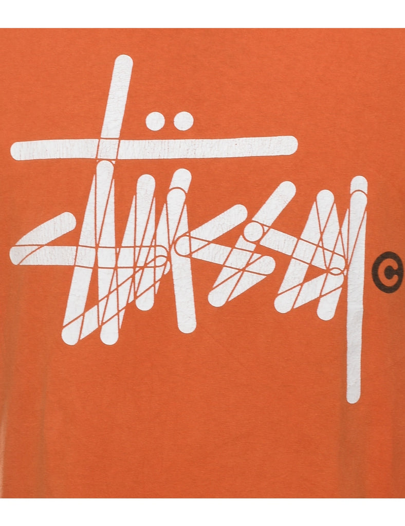 Stussy Orange & White Printed T-shirt - L
