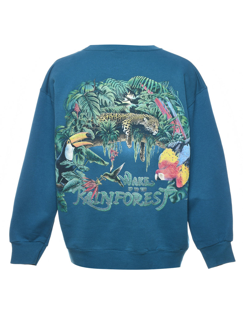 Teal Rain Forest Design Sweatshirt - L