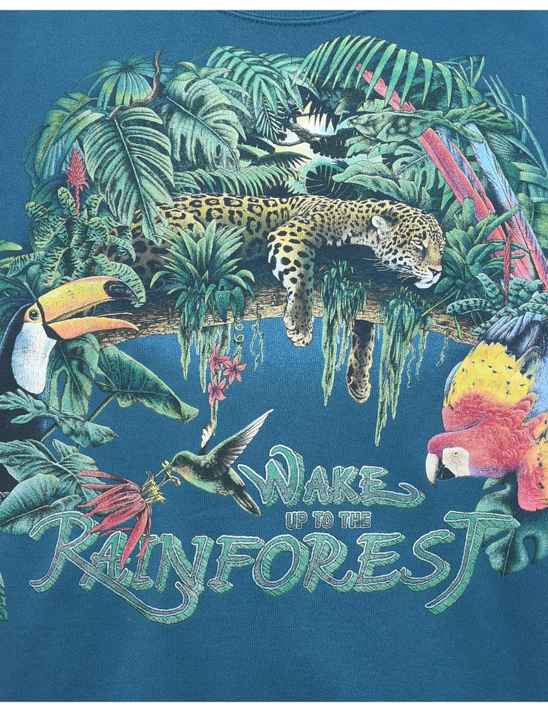 Teal Rain Forest Design Sweatshirt - L