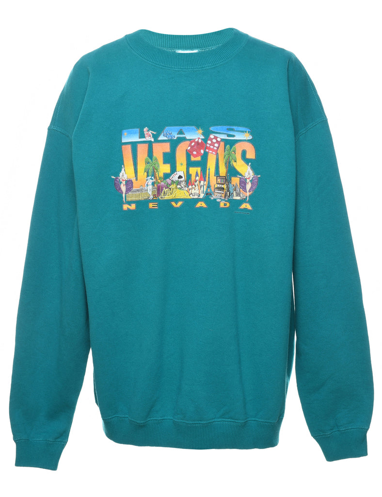 Teal Vegas Nevada Printed Sweatshirt - L
