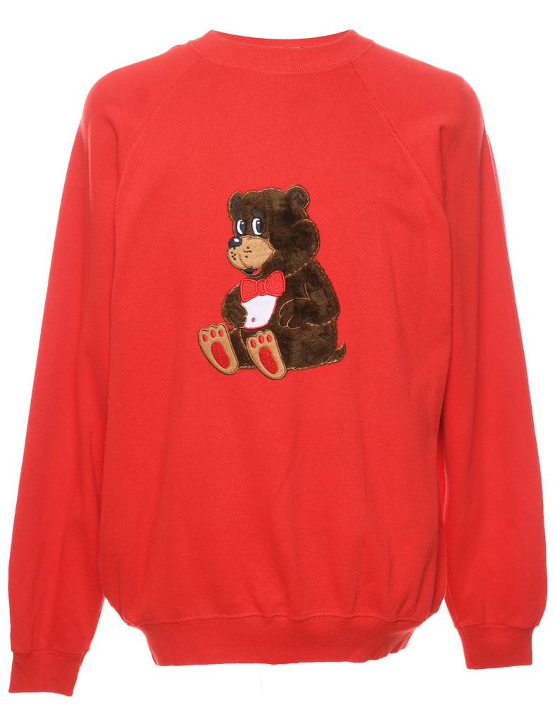 Teddy Bear Design Red Sweatshirt - XL