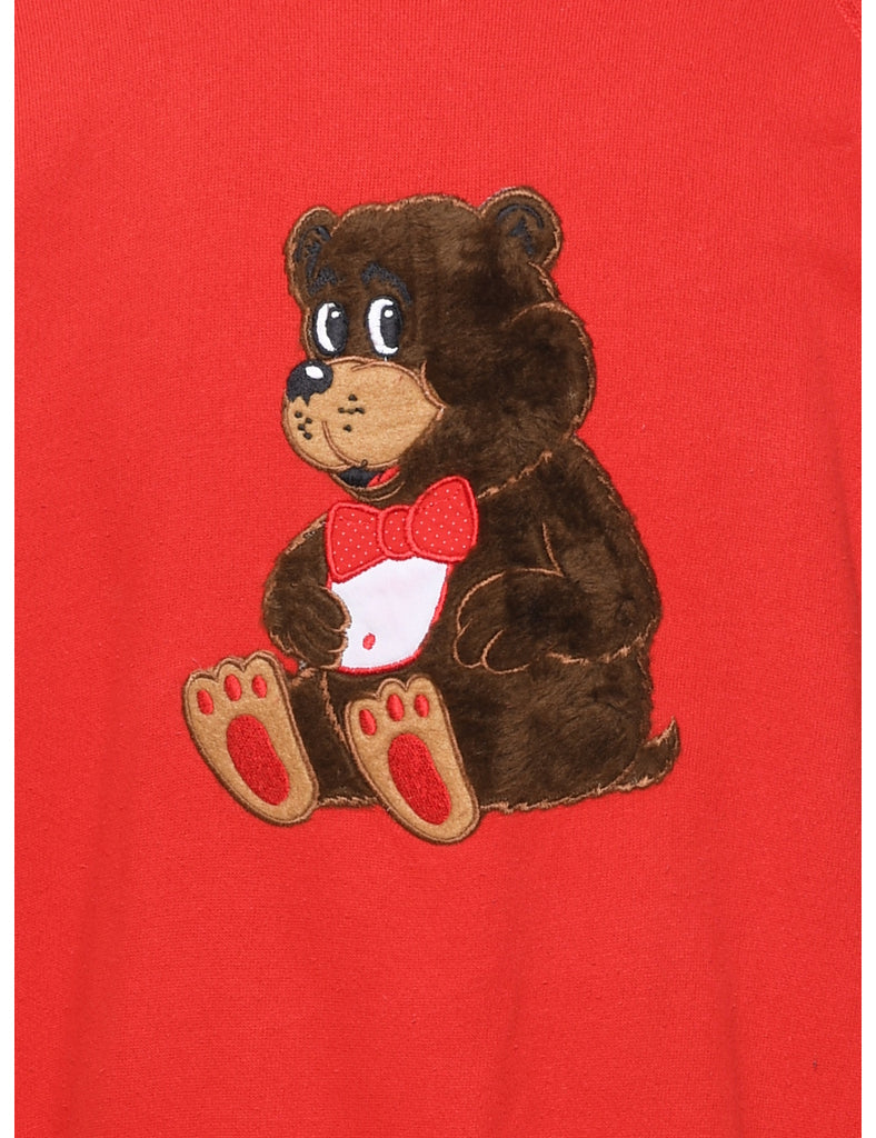 Teddy Bear Design Red Sweatshirt - XL