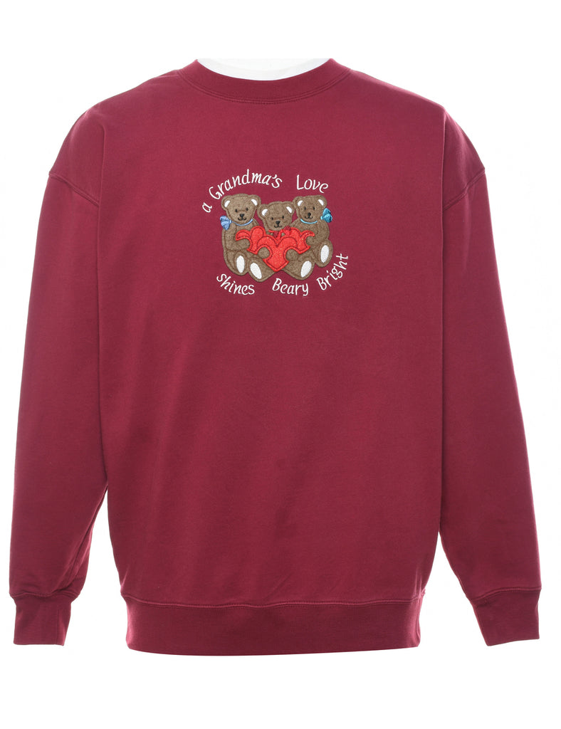 Teddy Bear Grandmas Love Maroon Sweatshirt - L
