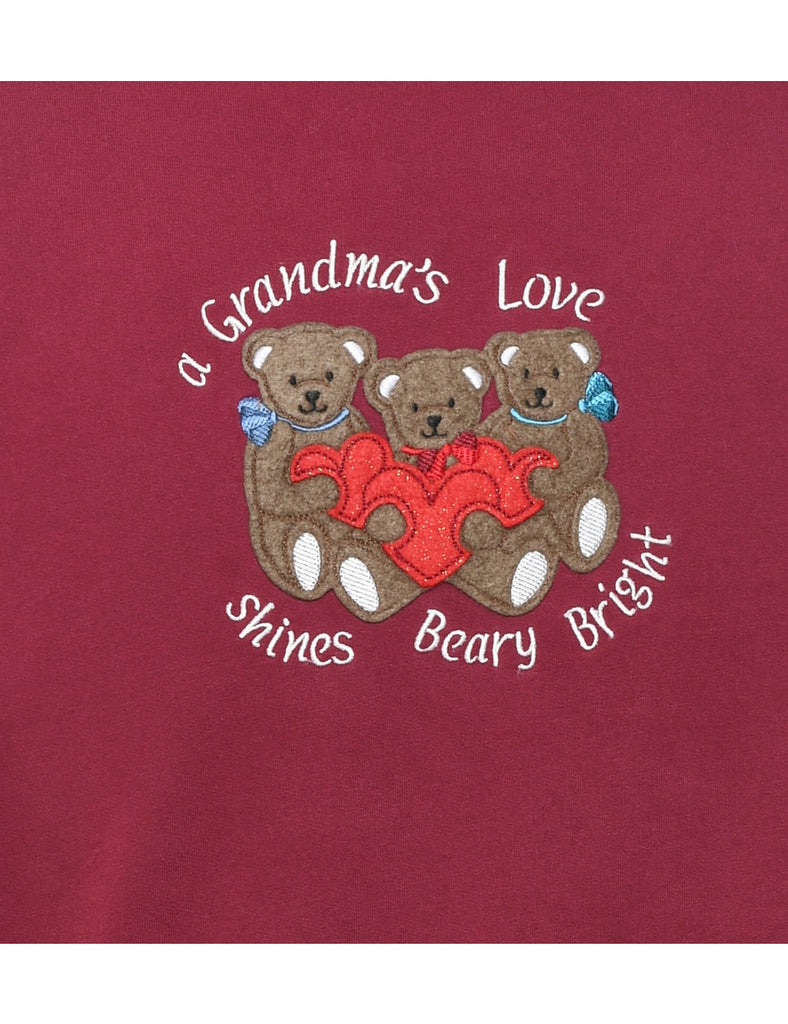 Teddy Bear Grandmas Love Maroon Sweatshirt - L