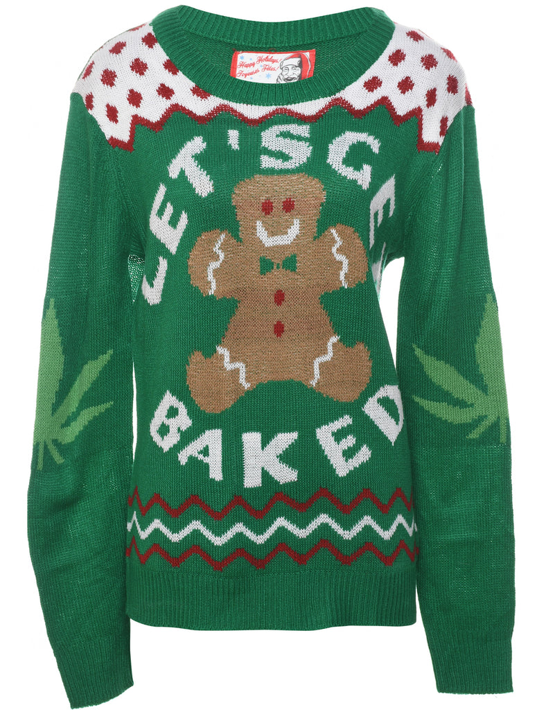 Teddy Bear Print Christmas Jumper - S