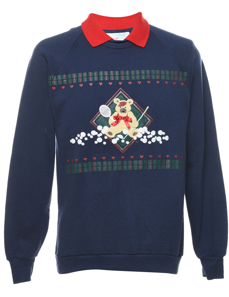Teddy Bear Print Christmas Sweatshirt - M
