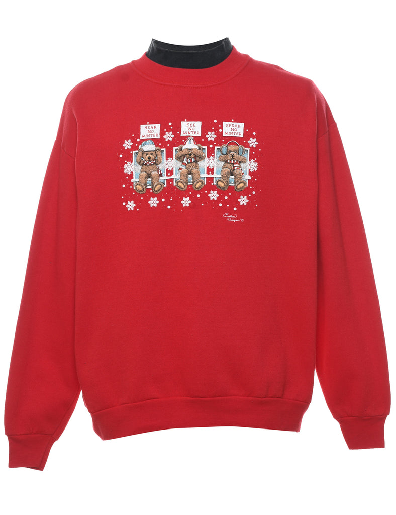 Teddy Bear Print Christmas Sweatshirt - L