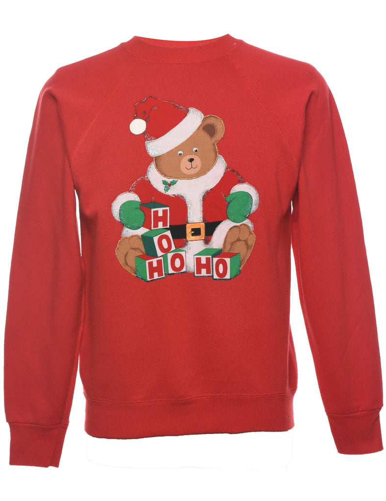 Teddy Bear Print Christmas Sweatshirt - S