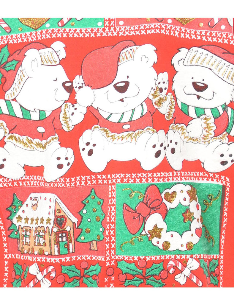 Teddy Bear Print Christmas Sweatshirt - L