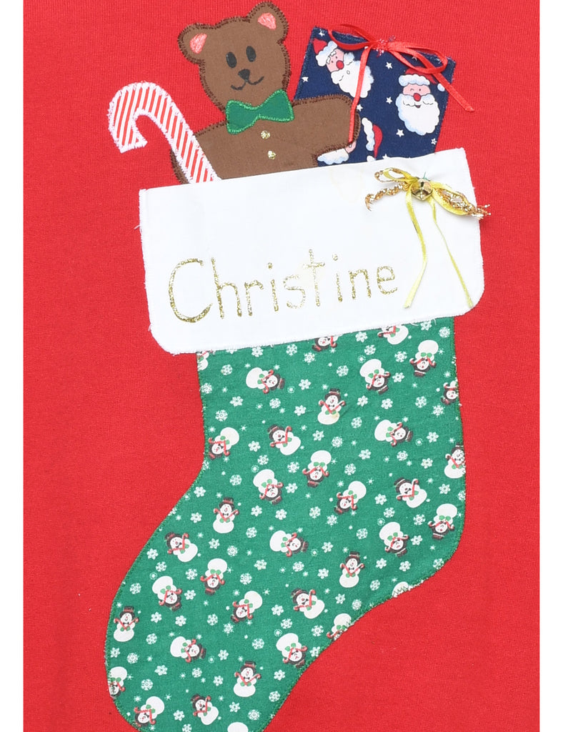 Teddy Bear Print Christmas Sweatshirt - M