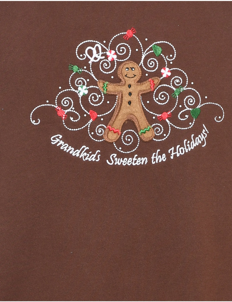 Teddy Bear Print Christmas Sweatshirt - L