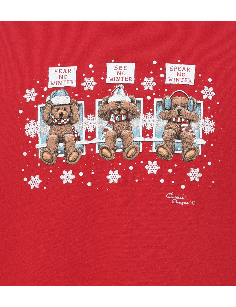 Teddy Bear Print Christmas Sweatshirt - L