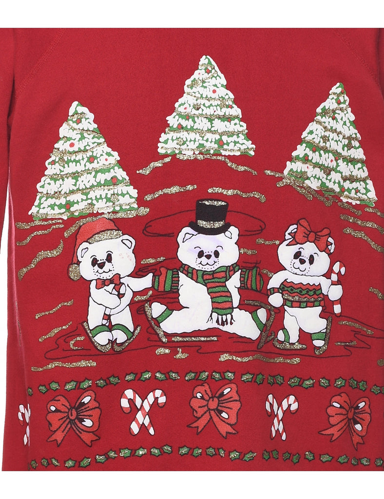 Teddy Bear Print Christmas Sweatshirt - L