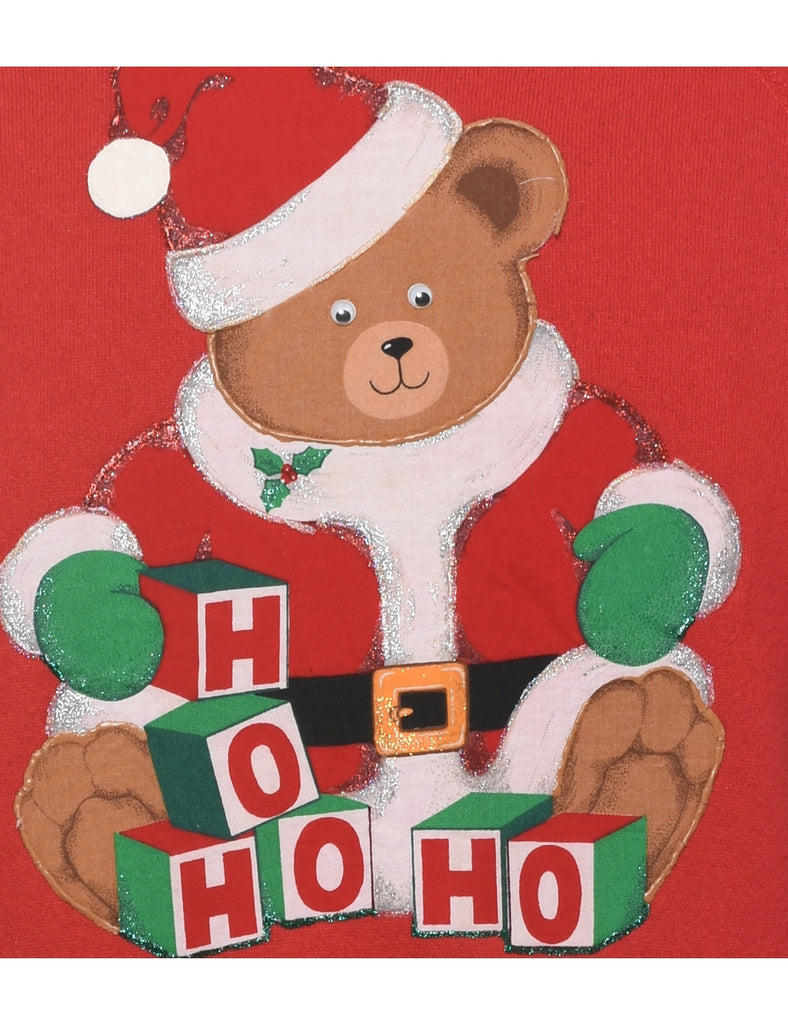 Teddy Bear Print Christmas Sweatshirt - S