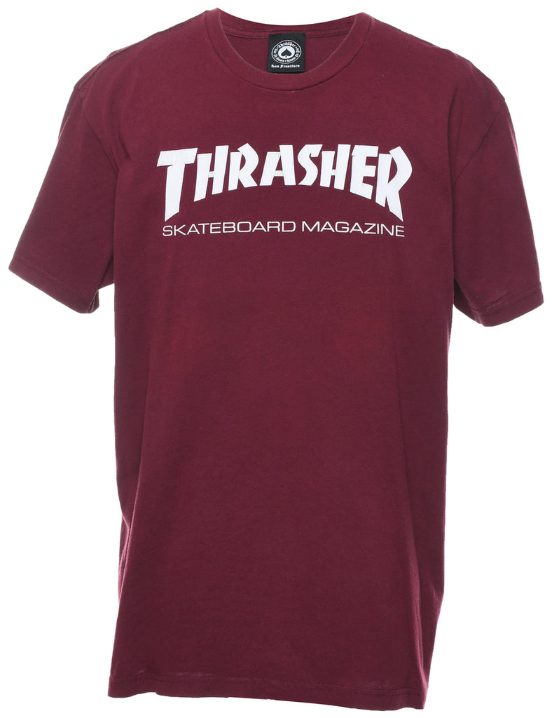Thrasher Skateboard Magazine White & Maroon Printed T-shirt - L